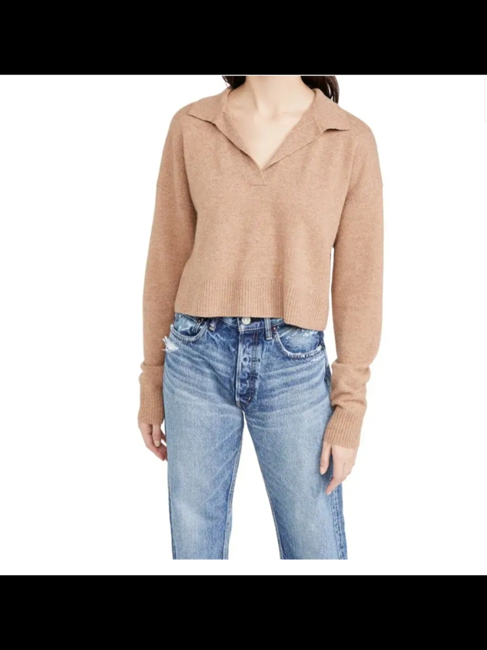 Reformation Brown V-Neck Collared Cashmere Sweater